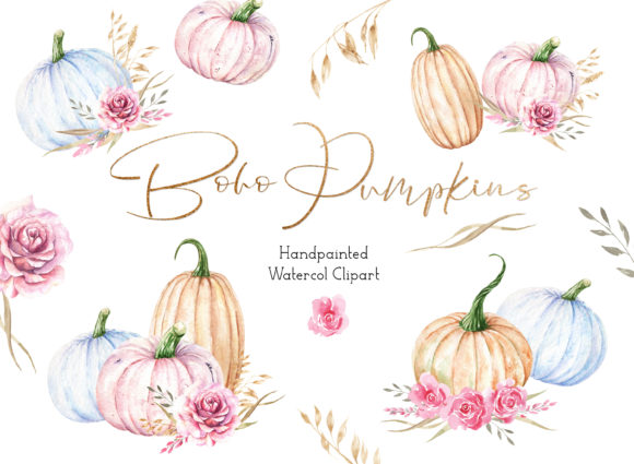 Boho Pumpkin Watercolor Clipart