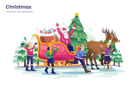 Kids Play with Santa Claus Illustration: A Versatile Design for Christmas Projects