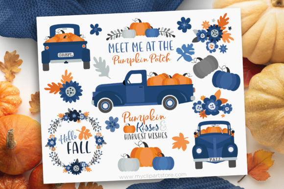 Navy Blue Pumpkin Truck Fall Autumn: A Versatile Design for Creative Projects