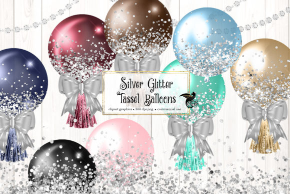 Silver Glitter Tassel Balloons Clipart for Creative Projects