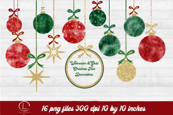 Watercolor Gold Christmas Decorations